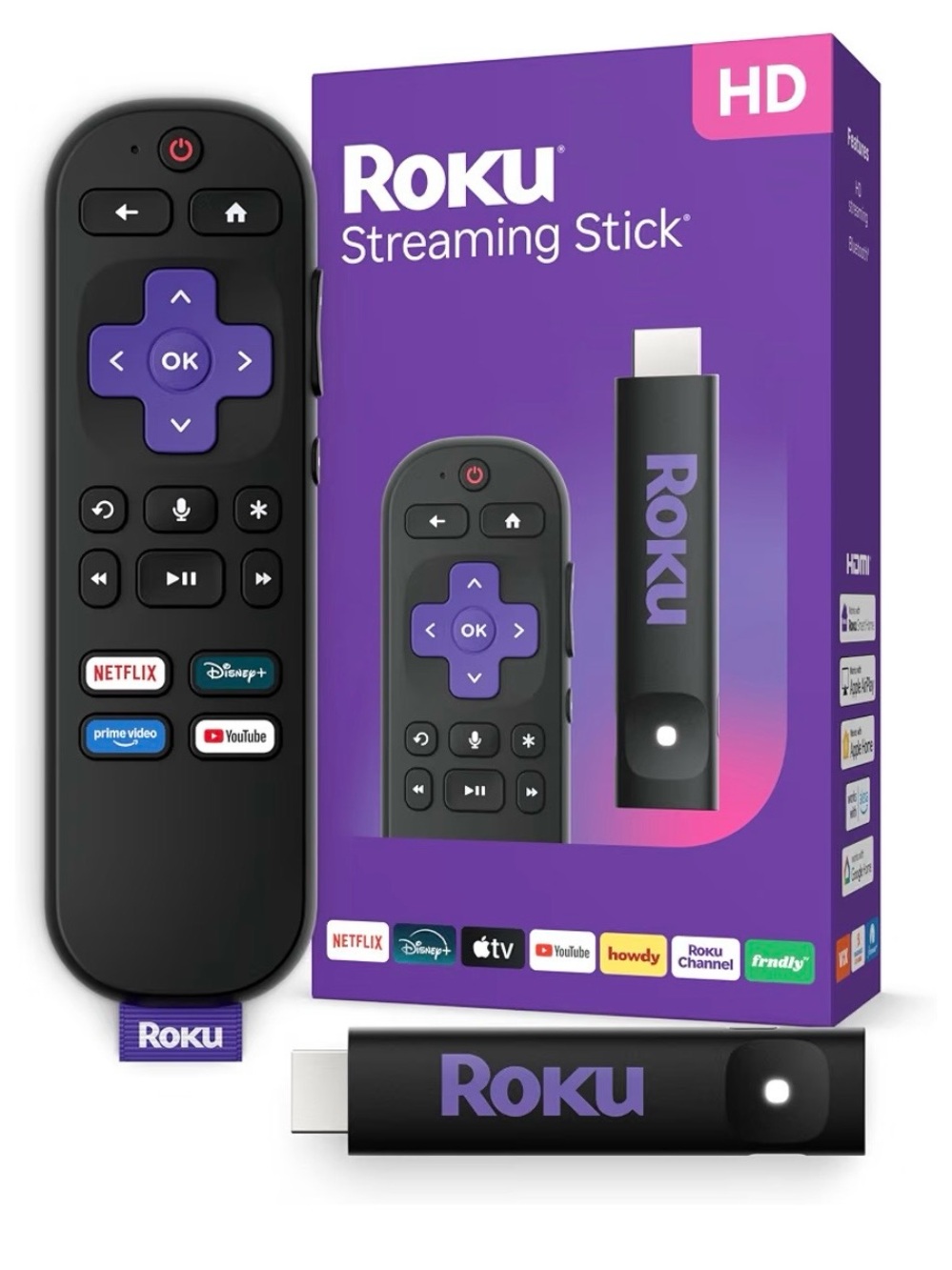 NEW Roku Streaming Stick with Black Device and Purple Accents
